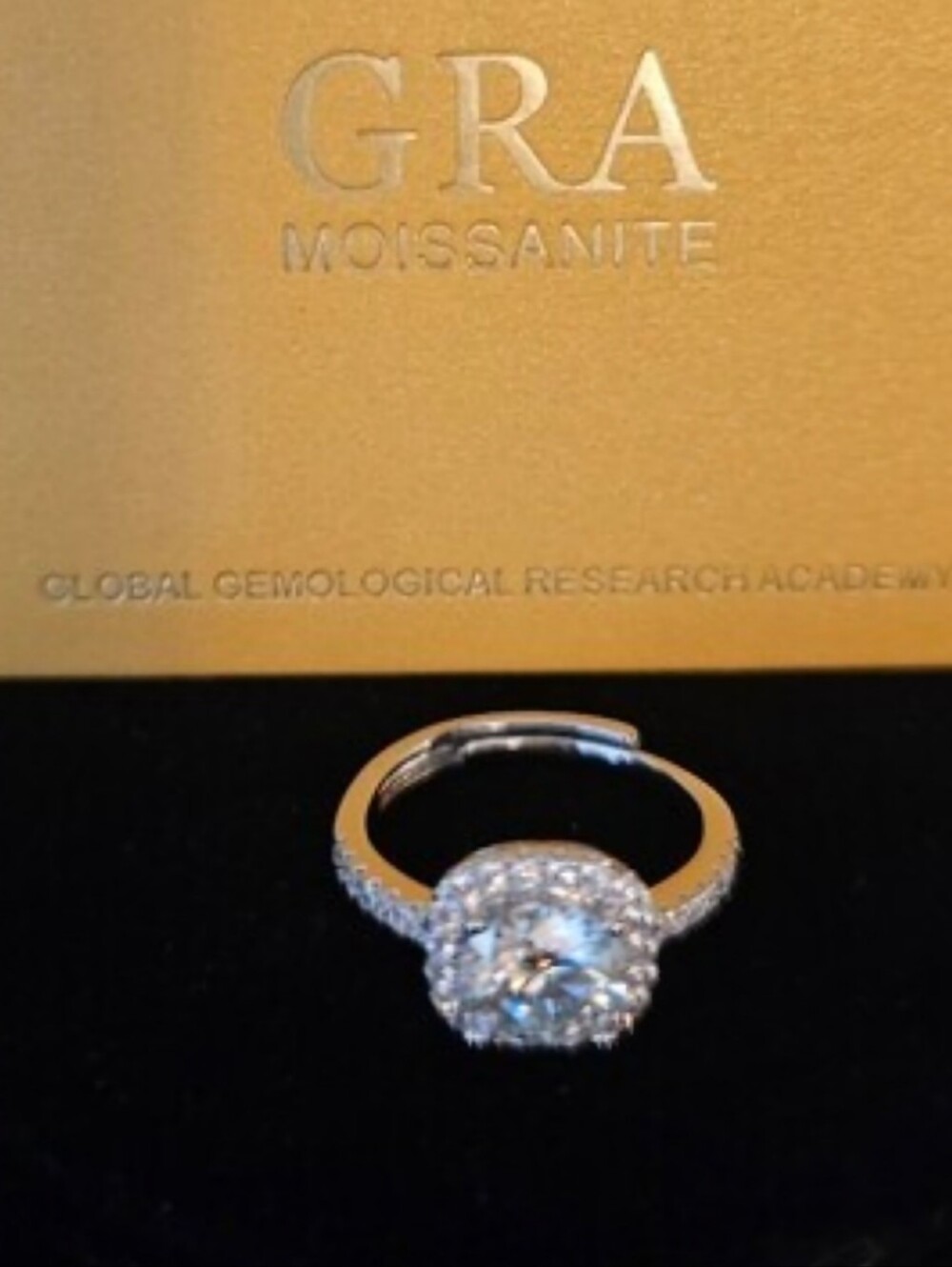 Moissanite 2 Carat Halo Adjustable  Ring GRA Certified